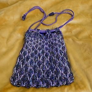 STUNNING PURPLE 1930s OPALESCENT VINTAGE POUCH FLAPPER BAG WITH CORD TIE CLOSURE